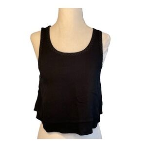 Tigerlily Revolve Embroidered Trim Cropped Tank Top Black Flowy Tiered Sleeveles